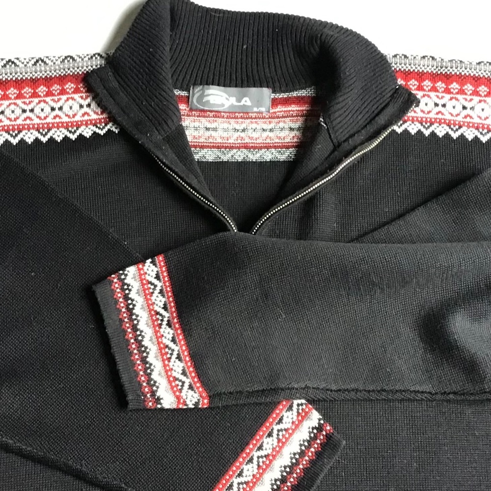 Bula black & red wool & Angora  3/4 zip  pullover Sz XL made in Hong Kong 🇭🇰